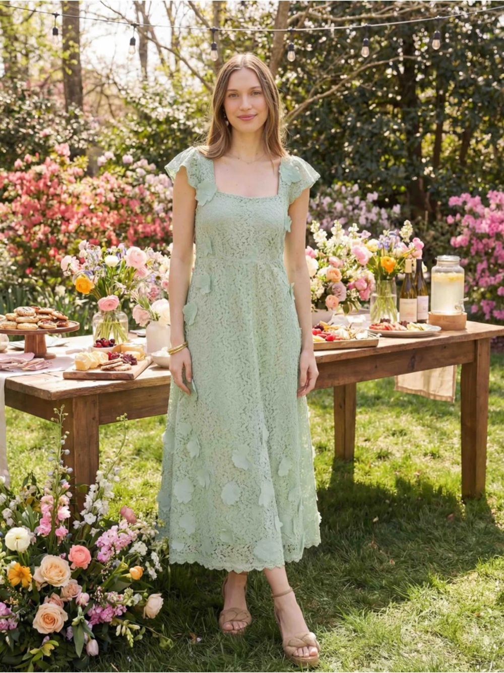 Eddy Green Lace Dress with Floral Applique